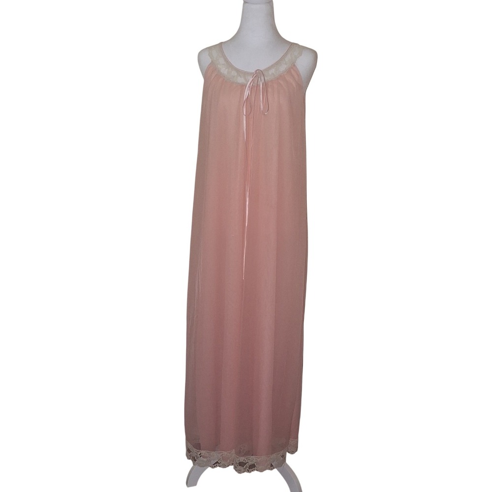 Vintage Pink Night‎ Gown Nighty Lace Maxi Romantic Flowy Sleeveless